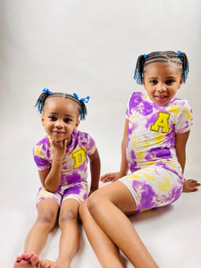 Initial Pajama Yellow and Purple Tye Dye Short Set