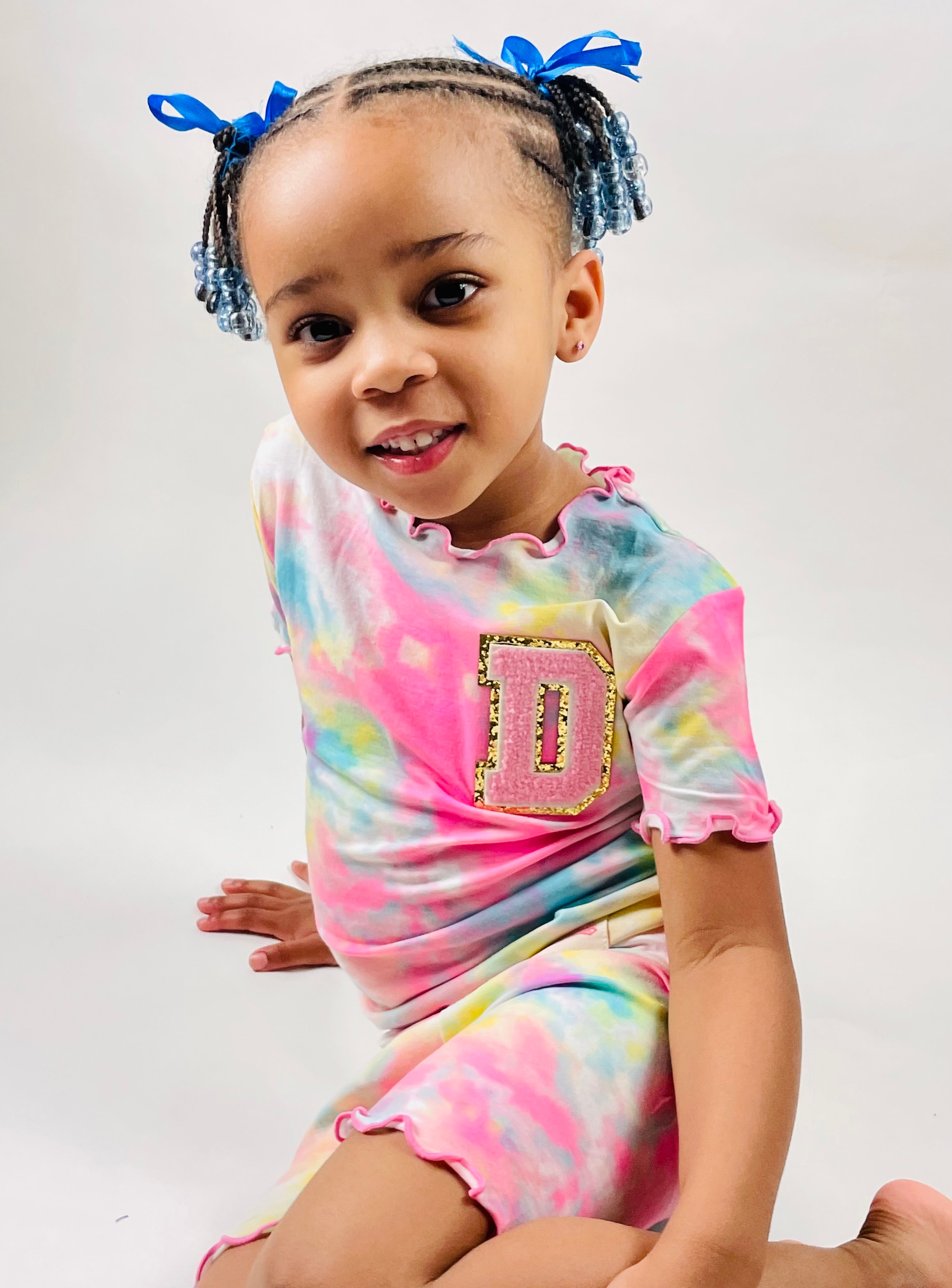 Initial Pink Tye Dye Pajama Short Set