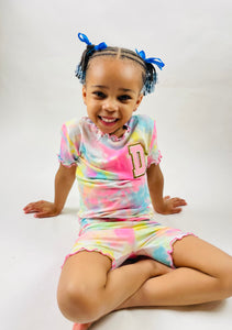 Initial Pink Tye Dye Pajama Short Set