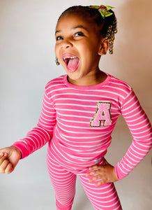 Kids Personalized Pajamas for Girls| Toddler Pajamas| Youth Pajamas| Birthday Gift| Slumber Party| Pink| Initial| Christmas Gift| Stripe