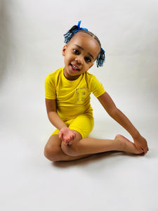 Kids Personalized Initial Pajamas| Yellow Short Set| Toddler Youth Infant| |2 Piece Set| Sleeper| Custom Pajamas| Girls| Boys| Yellow
