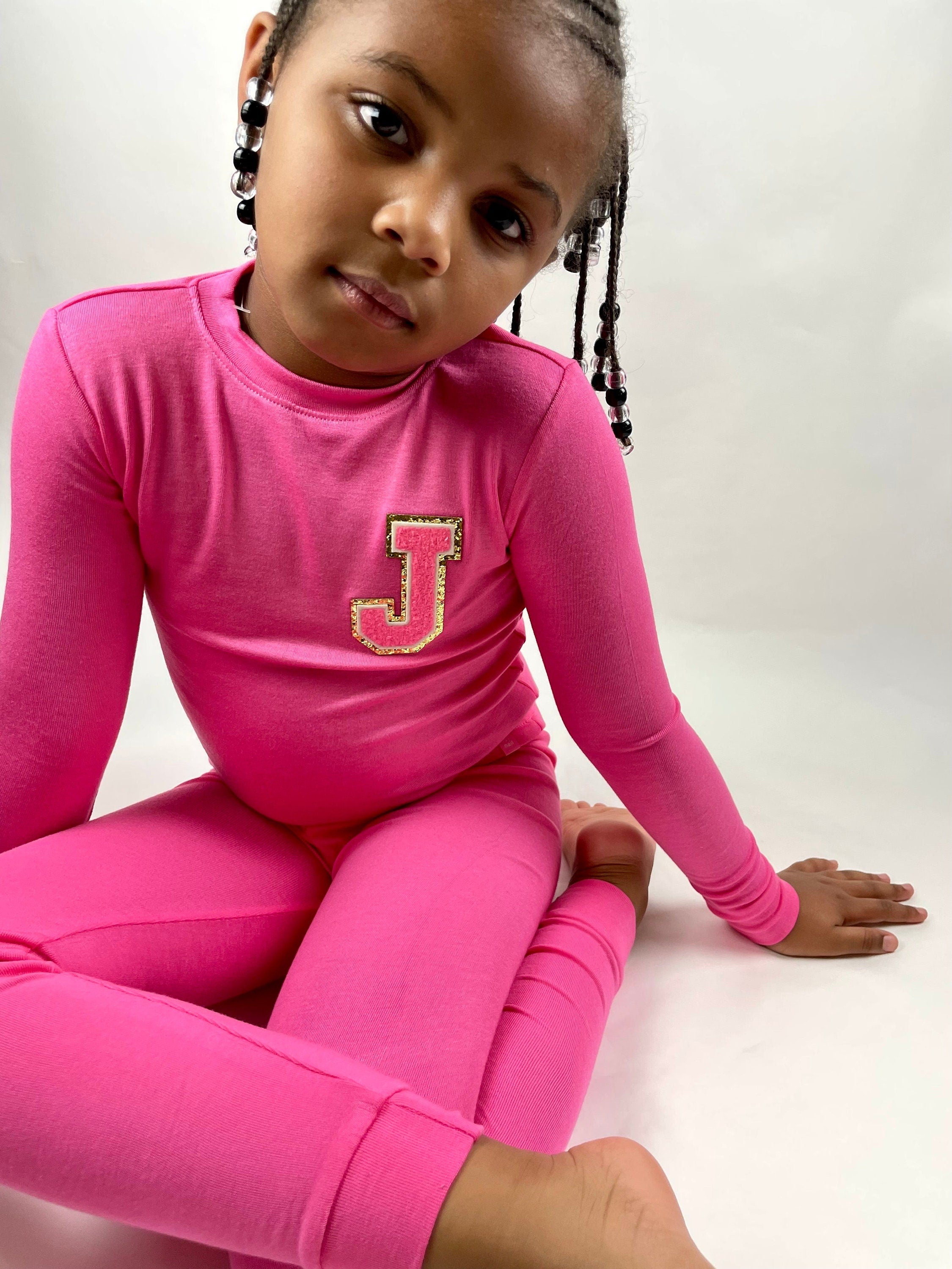 Kids Personalized Initial Pajamas for Girls and Boys| Toddler Pajamas| Youth Pajamas| Birthday Gift | Slumber Party| Pink| Christmas Gift