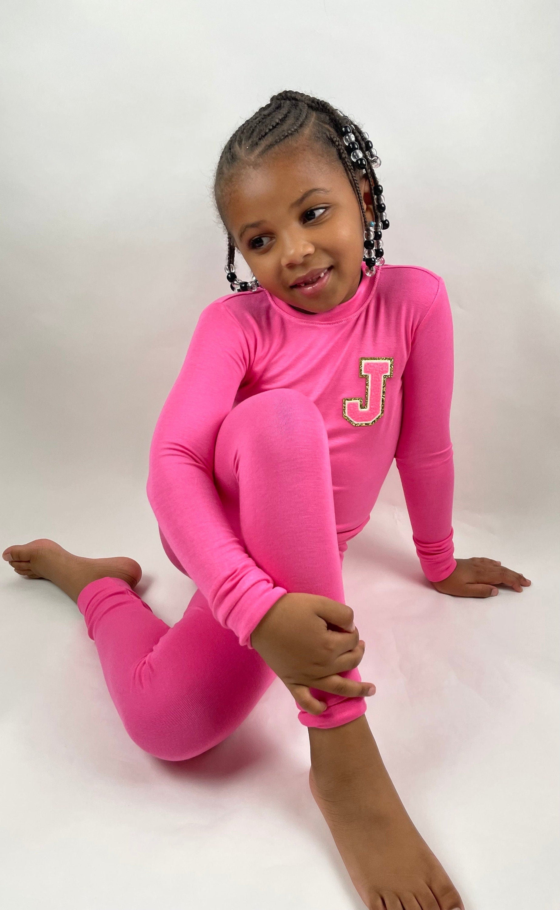 Kids Personalized Initial Pajamas for Girls and Boys| Toddler Pajamas| Youth Pajamas| Birthday Gift | Slumber Party| Pink| Christmas Gift