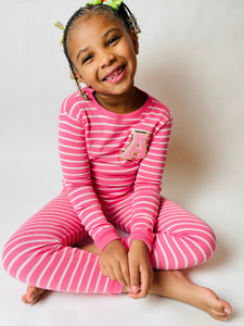 Kids Personalized Pajamas for Girls| Toddler Pajamas| Youth Pajamas| Birthday Gift| Slumber Party| Pink| Initial| Christmas Gift| Stripe